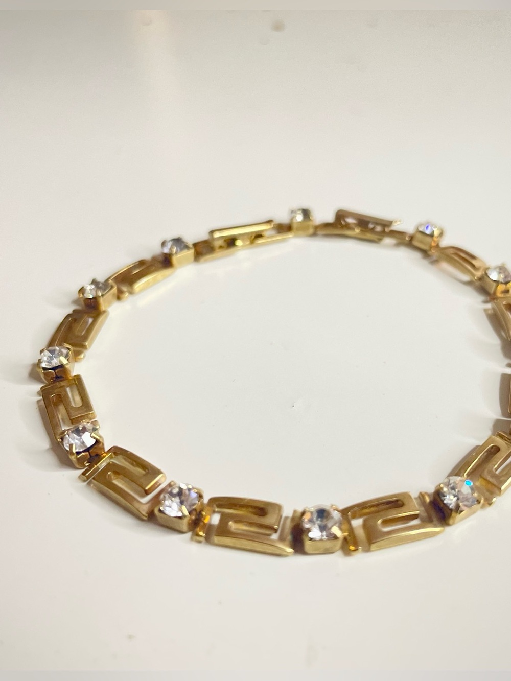 Gold-Tone Greek Key Bracelet with Clear Crystals
